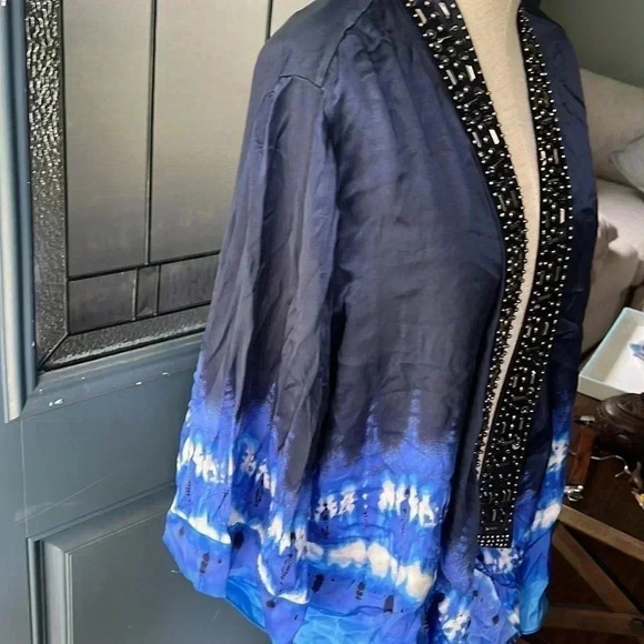 Chico’s black lable beaded silk open cardigan top size 3 - Picture 3 of 7